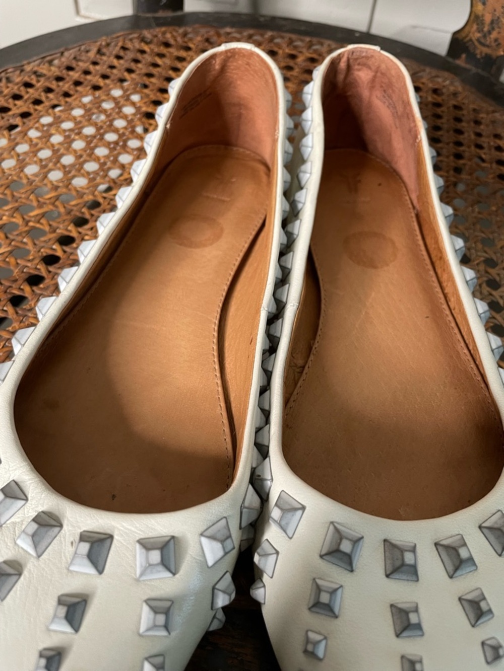 Frye Ivory Leather Pointed-Toe Studded Flats - Picture 5 of 6